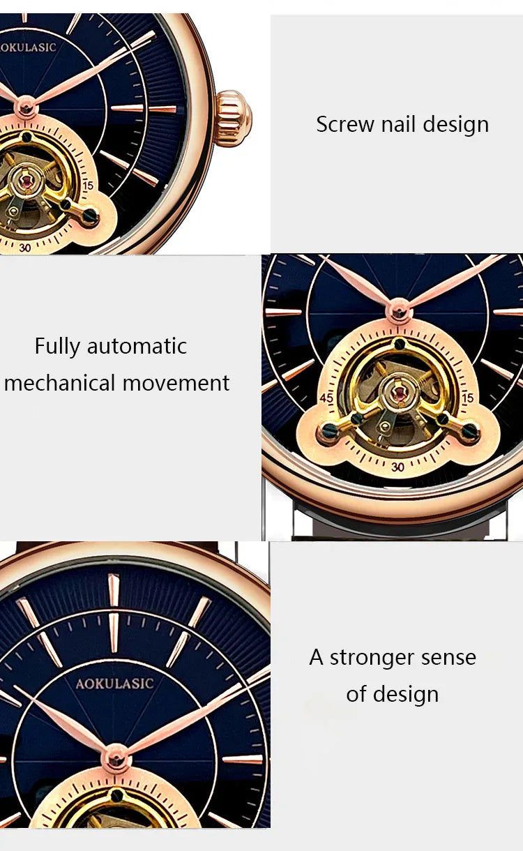AOKULASIC Men New Mechanical Watch Tourbillon Wristwatch Waterproof Sport Automatic Watches Man Business Clock Relogio Masculino