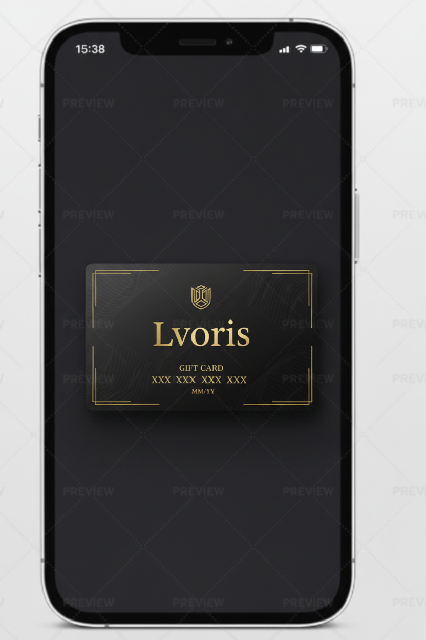 Lvoris Gift Card on iPhone Mockup
