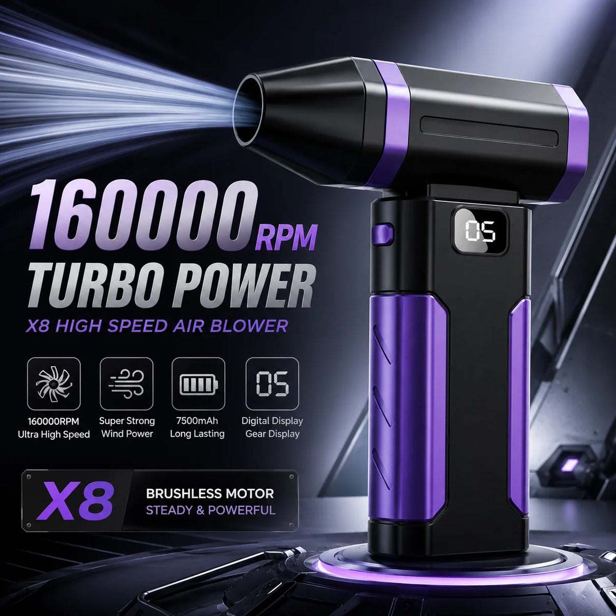 X8 Powerful Dust Blower 160000RPM Brushless Motor Outdoor Air Duster Blower Type-C Rechargeable Air Blower Cleaning PC Turbo Fan