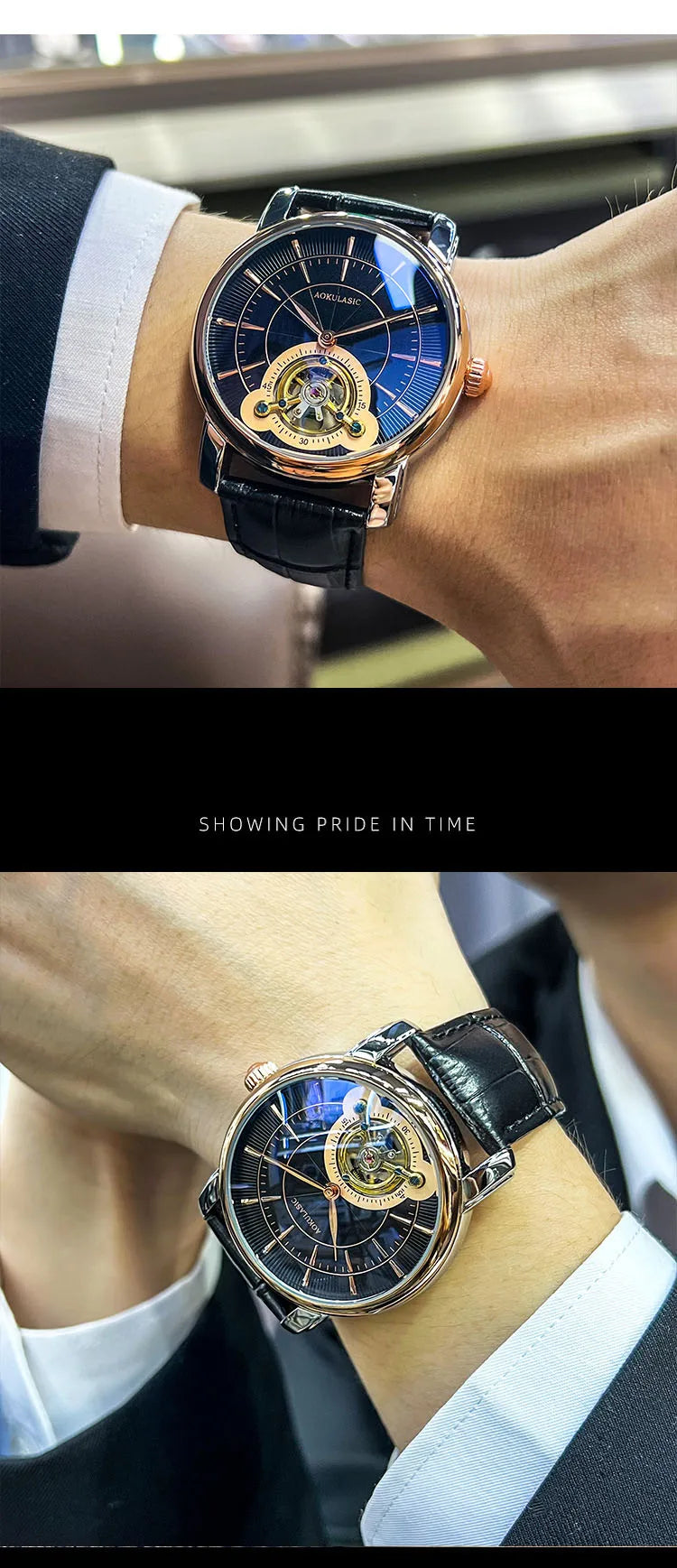 AOKULASIC Men New Mechanical Watch Tourbillon Wristwatch Waterproof Sport Automatic Watches Man Business Clock Relogio Masculino