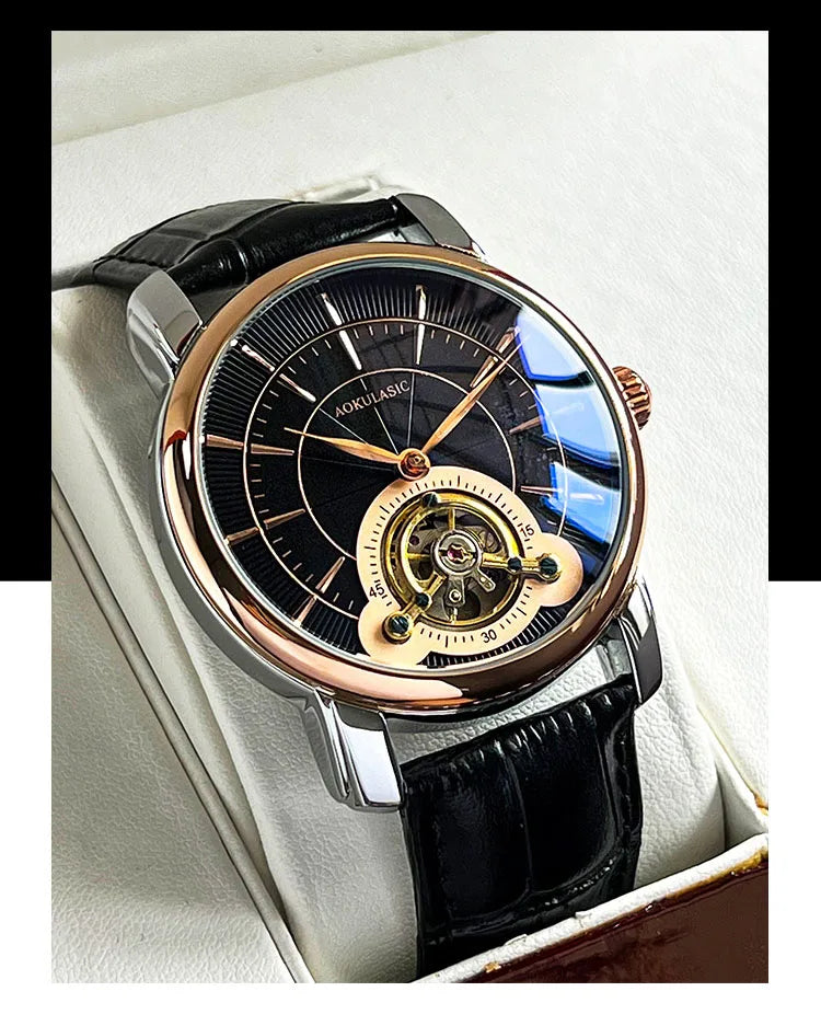 AOKULASIC Men New Mechanical Watch Tourbillon Wristwatch Waterproof Sport Automatic Watches Man Business Clock Relogio Masculino