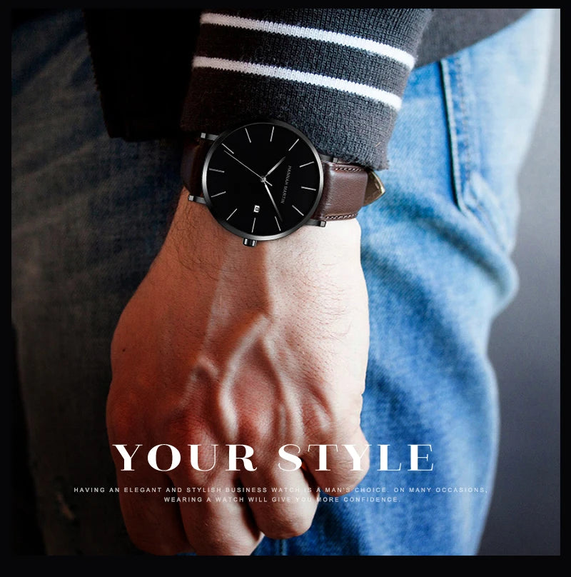 Stylish Men's Casual Leather Wristwatch - Minimalist Elegance for Every Occasion - Lvoris