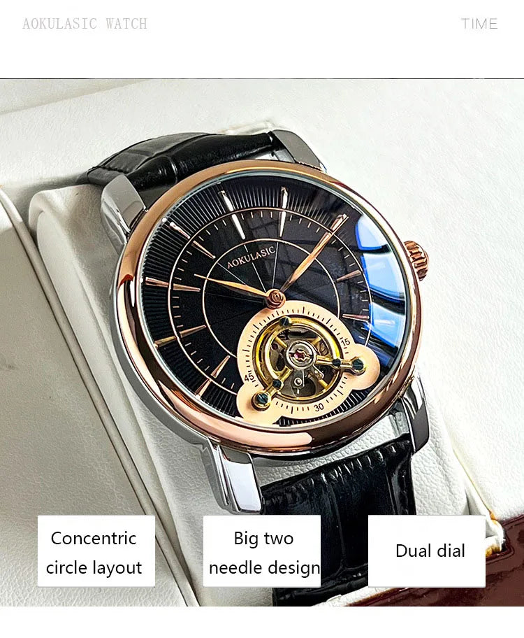 AOKULASIC Men New Mechanical Watch Tourbillon Wristwatch Waterproof Sport Automatic Watches Man Business Clock Relogio Masculino