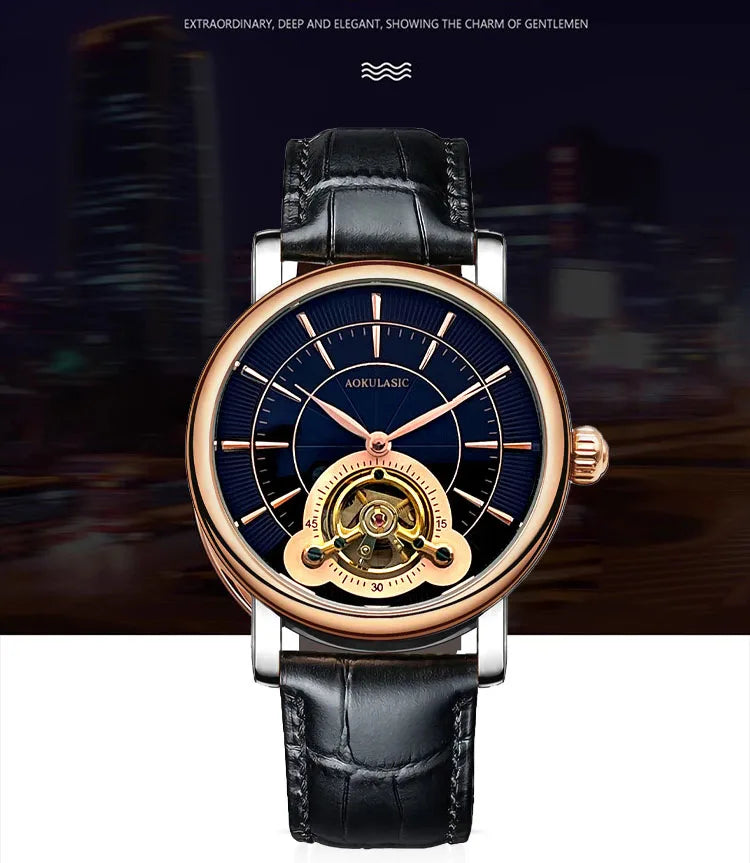 AOKULASIC Men New Mechanical Watch Tourbillon Wristwatch Waterproof Sport Automatic Watches Man Business Clock Relogio Masculino